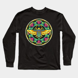 Egyptian Symbol Scarab Mandala Style Design Long Sleeve T-Shirt